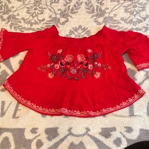 Red Floral Bohemian Top